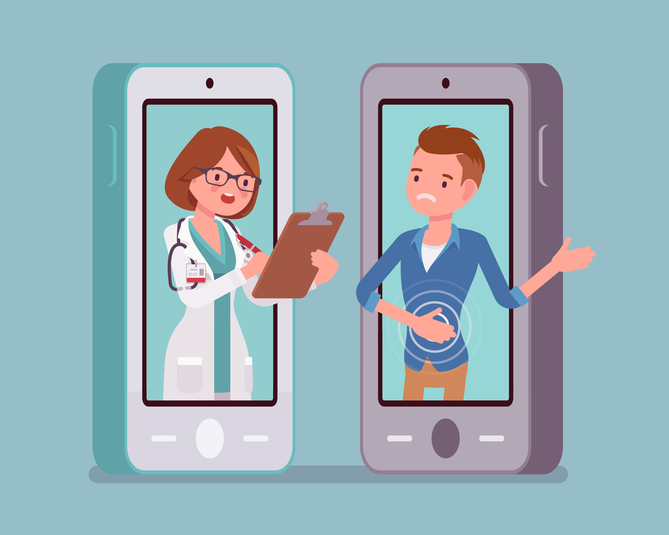 cartoon depicting telemedicine visit